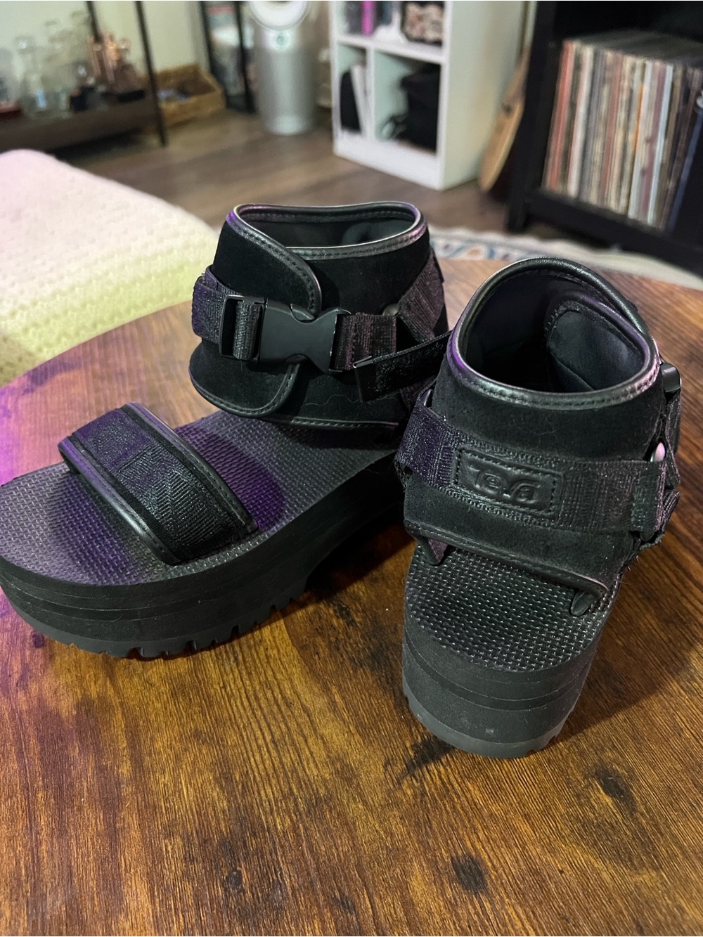 Teva Black Platform Strap Sandals with Adjustable Straps